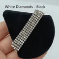 Rectangle hair clip with five rows of white rhinestones on a black base finish - White Rhinestone Decor / Black