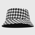 Detailopname van de hoogwaardige pied-de-poule stof van een omkeerbare zonnehoed - M (56-58cm) / Zwart/Zwart en Wit Houndstooth