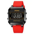 Montre numérique de sport avec boîtier noir et bracelet en silicone rouge vif - Rouge