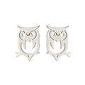 Macro view of silver hollow owl stud earrings featuring detailed metal texture - 272 Owl / Steel