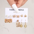 Set of 6 pairs of gold-plated earrings featuring pearls, butterflies, and hearts on a card - Pearl Butterfly Heart Style (5685801)