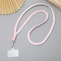 Pink and white braided phone lanyard detail with silver metal hook and clear patch - 12mm Width / White Pink