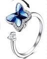 Adjustable silver spinner ring with rotating blue crystal butterfly for anxiety relief - Blue Butterfly