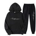 Completo sportivo da uomo in pile nero con felpa con cappuccio e stampa California - S / Nero