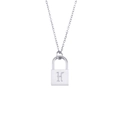 Silver padlock necklace with engraved gothic letter H on a minimalist chain - Letter H