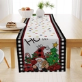 Christmas linen table runner featuring gnome and festive Ho Ho Ho patterns in red and white - White HO HO HO Gnome (ZQ26-18)