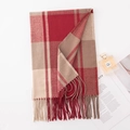 Red and beige plaid cashmere scarf with fringes, warm autumn winter shawl accessory - Red