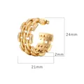 Macro view of 24mm gold geometric C-shaped earrings with a linked bracelet design - Woven Chain Texture Style(MS-130 Gold)