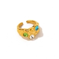 Bague ajustable plaqué or 18k en acier inoxydable avec pierres zircons colorées - Bague Ouverte Dorée Avec Pierres Tricolores (YR57)