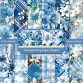 Polar themed 6x6 inch scrapbooking paper pad with 24 blue floral cardstock sheets - R2552 24 Sheets