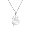Collana in acciaio inossidabile argento con ciondolo cuore silhouette madre e figlio - Stile Cuore Madre Figlio Argento