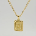 Collier Figaro en acier inoxydable doré 18K avec pendentif lettre Q gravée - Lettre Q Dorée (Avec Chaîne)