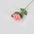 Lifelike single pink velvet rose with green stem on card for wedding home decor - Small Velvet Coral Pink