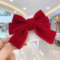 Large red velvet bow hair clip for girls with elegant layered design on white card - Small Double-layer Bow / Red