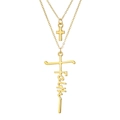Double-layer gold necklace with cross and faith pendants on minimalist metal chain - HS1459-8 Gold Double Layer Faith Letter Cross Necklace