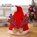 Red velvet Christmas hat with glittery reindeer antlers and a golden bow decoration - Adult Velvet Large Antlers Hat Red