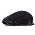 Vintage zwarte denim baret met verstelbare metalen gesp en gewassen distressed textuur - Gewassen Vintage Stijl / Zwart