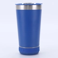Blue 16oz stainless steel insulated tumbler with integrated wireless Bluetooth speaker base - 16oz / Dark Blue (Upgraded with Speaker)