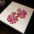Vibrant crystal-encrusted goldfish earrings in deep pink and purple pavé stones - 28# Silver Needle - Purple - Small Fish
