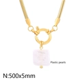 Collana a catena serpente dorata con ciondolo a perla quadrata e chiusura a molla 500mm - Stile Perla Quadrata (KN234960-Z)