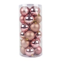 24-piece pink Christmas ball ornaments set with matte and glitter finishes in clear tube - Rose Gold