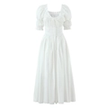 Robe longue blanche élégante avec manches bouffantes et taille ajustée de style vintage - S / Blanc