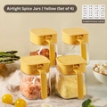Set of 4 yellow glass spice jars with airtight lids and handles for kitchen storage - 4-Piece Set Airtight Spice Jar | Lemon Yellow (1200ml Total)