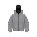 Grauer Kapuzenpullover mit Reißverschluss und integrierter schwarzer Balaclava-Maske für Damen - S / Hellgrau