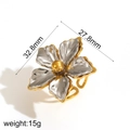 Exaggerated floral stainless steel ring with pearl details and adjustable open band design - Two-tone Flower Open Ring (TR60125-M)