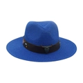 Chapeau de paille bleu avec ornement tête de taureau et broderies florales élégantes - Bleu royal