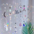 Lotus moon and sun crystal prism suncatchers reflecting rainbow light on a clean background - 6Pcs Silver Lotus Set