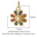 Gold flower charm pendant with multi-color cubic zirconia and precise dimensions - Multicolor Zirconia Style 9 / Gold