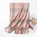 Pink and gray houndstooth check scarf with fringes and cozy wool-like texture - 65*200cm / Pink Houndstooth