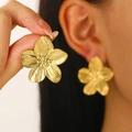 Textured gold flower earrings with a wrinkled design finish for women in a chic style - 18k Gold Plated Stainless Steel Flower Earrings (N-1077)