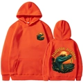 Vibrant orange alligator alcatraz hoodie with street style print and front pocket - Orange