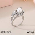 Modern open ring with wavy silver finish and large lustrous white round pearl - Steel Color (KR111438-GC)