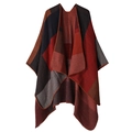 Detailed view of plaid cashmere shawl featuring geometric color blocks and finished edges - Checkered Block Red
