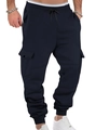 Pantaloni cargo pesanti in pile blu scuro da uomo con coulisse e tasche laterali capienti - S / Blu navy