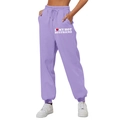 Women's light purple high waist joggers with 'I heart my hot boyfriend' print - S / Bottoms / Lavender