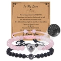 Bracciali per coppia in quarzo rosa e pietra lavica con proiezione di 100 lingue - Pietra Lavica e Quarzo Rosa