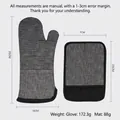 Grey heat resistant oven mitt and pot holder set with detailed size dimensions - Glove + Mat Set / Black