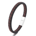 Bracciale in pelle intrecciata da uomo nero marrone rosso con chiusura magnetica argento - Misto Rosso Marrone