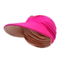 Wide brim rose red sun visor hat with beige lining and ruched fabric design for summer - One Size / Rose Red+Rose Gold
