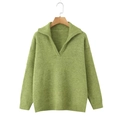 Maglione in maglia verde da donna con colletto polo e trama morbida vestibilità comoda - S / Verde-giallo