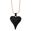 Collar con colgante de corazón de circonitas negras y cadena de bolas dorada - Negro