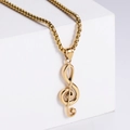 Colgante de clave de sol dorado pulido con cadena de caja elegante para mujer y hombre - Sin cadena / Dorado