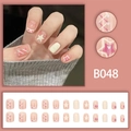 Set di 24 unghie finte quadrate corte con stelle rosa e motivo mucca stile dolce - Dolce Stella Rosa Bianca Stampa Mucca(B048)