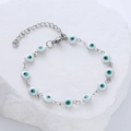 Pulsera de mal de ojo de acero inoxidable con cuentas de esmalte blanco y cadena ajustable - Blanco