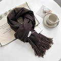Thick soft cashmere-feel dark brown scarf with tassels for winter warmth - Coffee