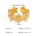 Adjustable golden stainless steel flower ring with 18K gold PVD plating for women - Flower Style (SR020074)